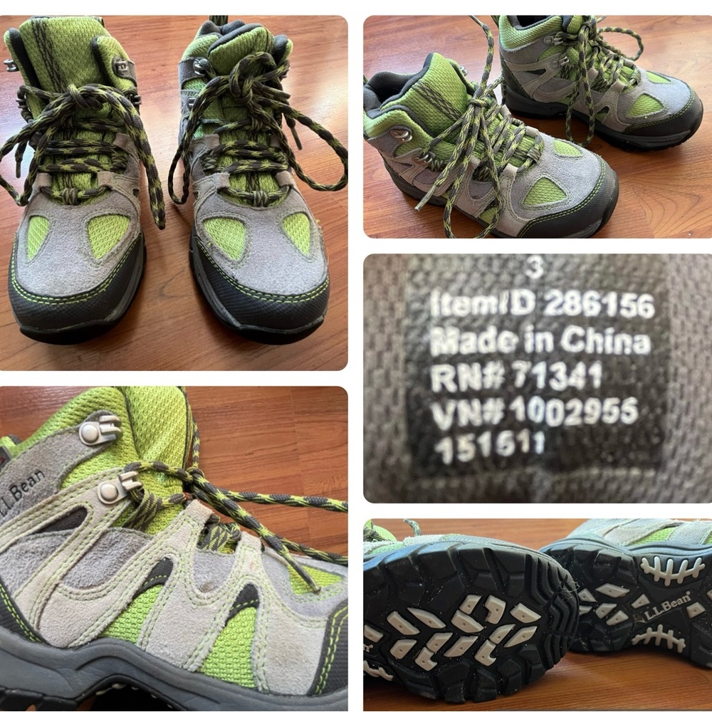 Kids L.L. Bean Green and Gray Hiking Shoes